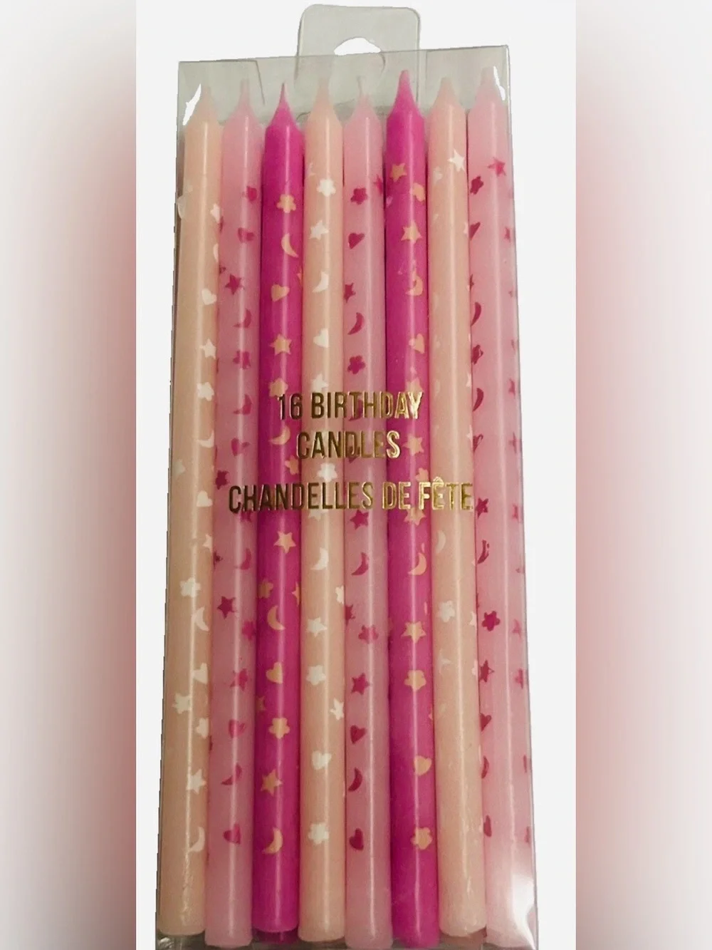 New 16 Pink Birthday Candles Hearts Moon Stars Flowers Meri Meri Candle
